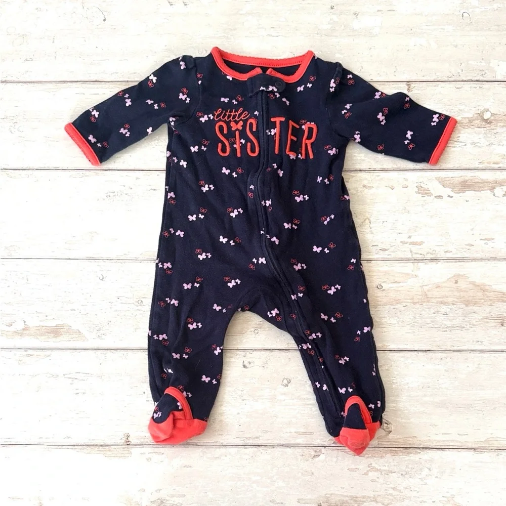 Carters 6m Baby Girl Little Sister zip Up Footie Sleeper Pajamas One Piece